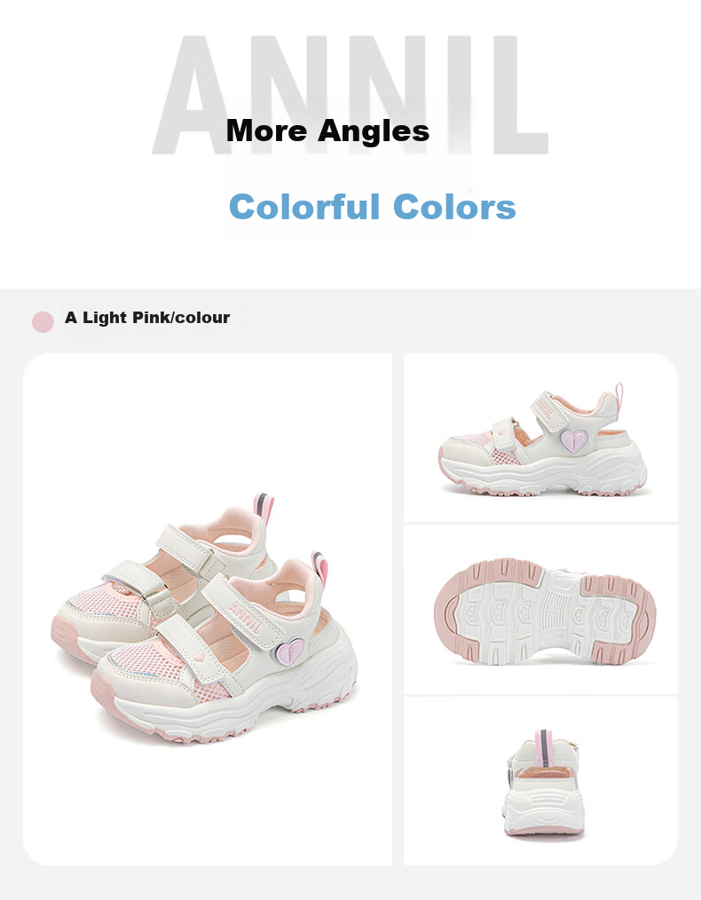 ANNIL Girls' Sandals, Summer New Style, Velcro Closure, Closed-Toe Beach Shoes, Summer Children's Mesh Shoes, 5303 Purple, Size 32 8