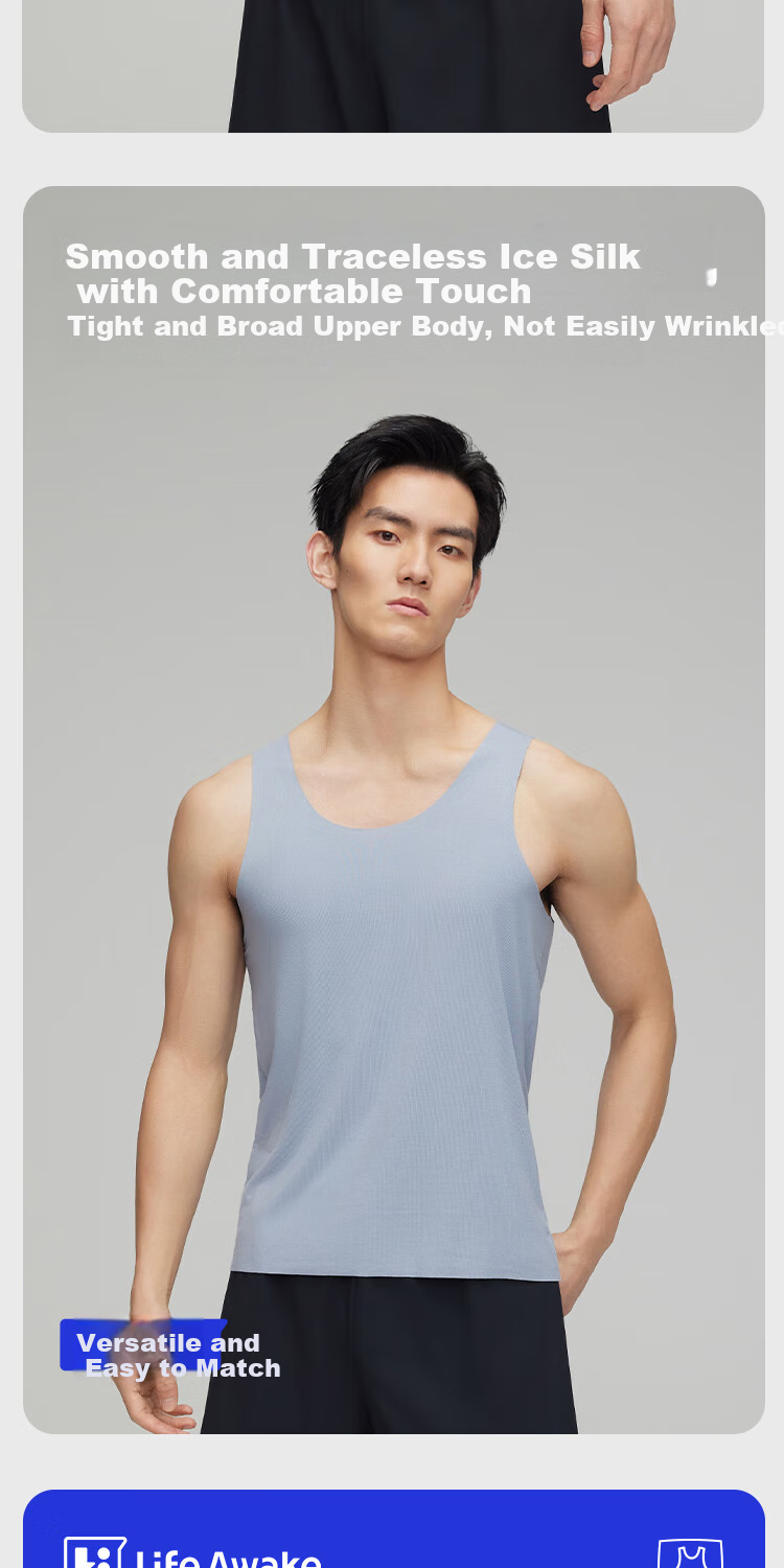HLA [Randy Heart] Men's Sleeveless Vest, Ice Silk Seamless Antibacterial Cool-Feeling Basic Undershirt, Thin Tank Top, 2 Pieces 6