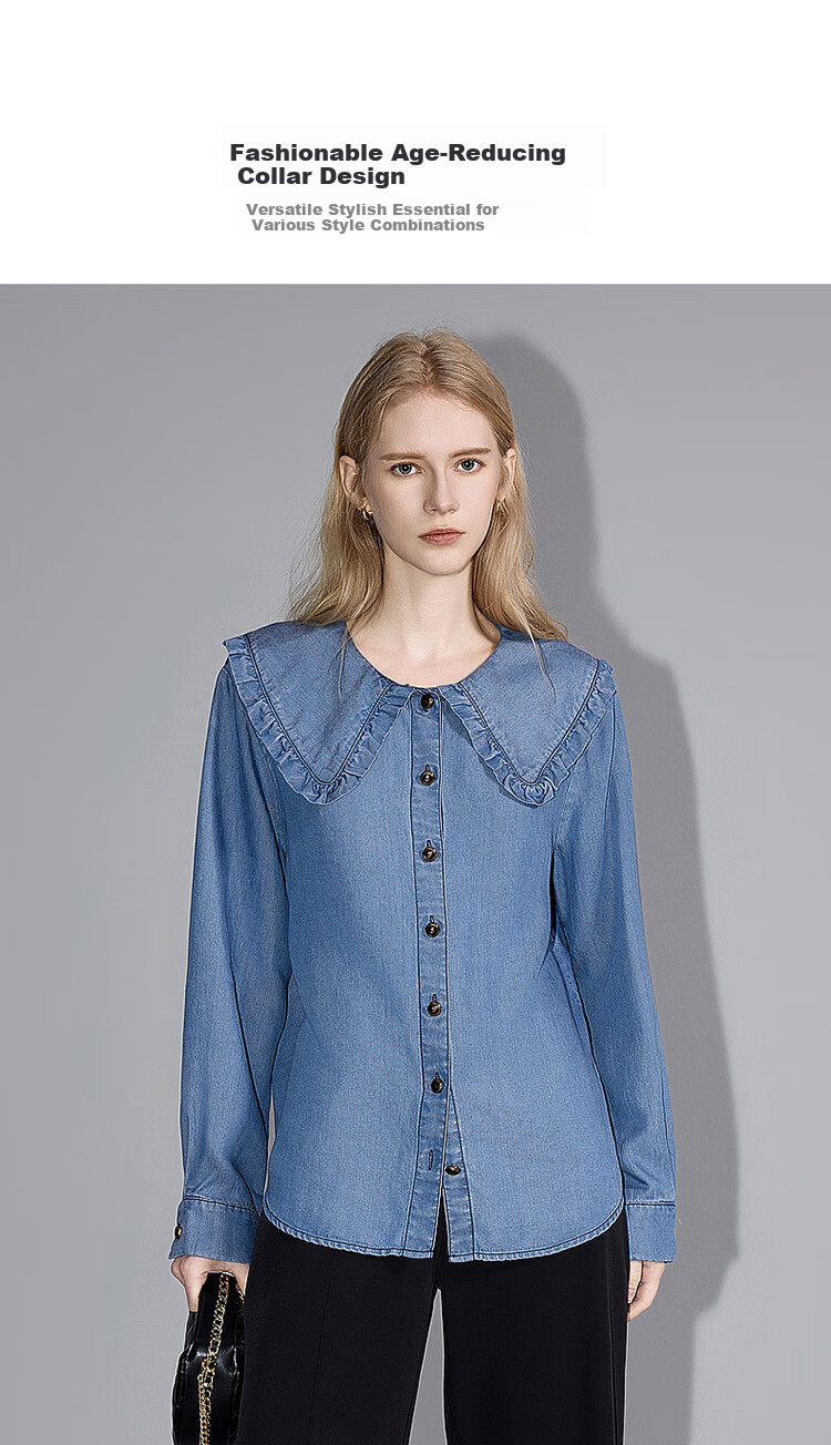 Dme Denim Shirt, Spring And Autumn Turndown Collar Long-Sleeve Shirt, Women's Top 5