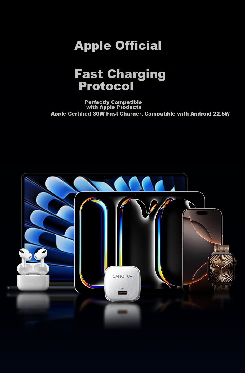 CangHua Multi-Functional Charger Three-In Charging Cable Set, PD30W GaN Charging Head + Three-In Data Cable, Suitable for Apple IPhone 18/17 And Huawei Xiaomi Phones 8
