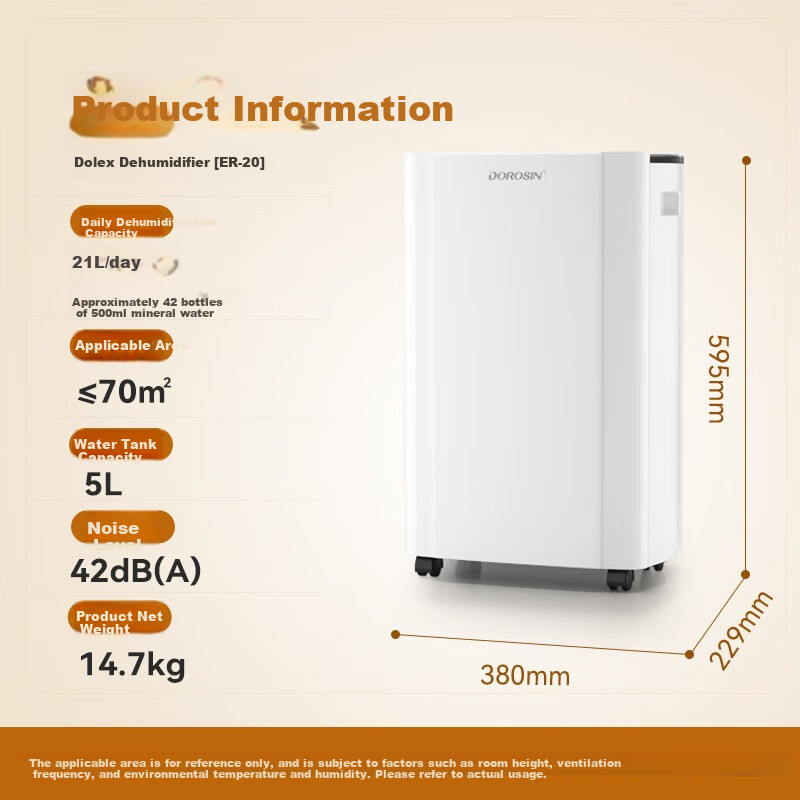 DOROSIN Dehumidifier, Dehumidification Capacity 21 Liters/day, for 42㎡ Home Use, Quiet Operation, Basement Clothes Drying And Dehumidification Device, Guest Bedroom Moisture Absorber And Dryer ER-20