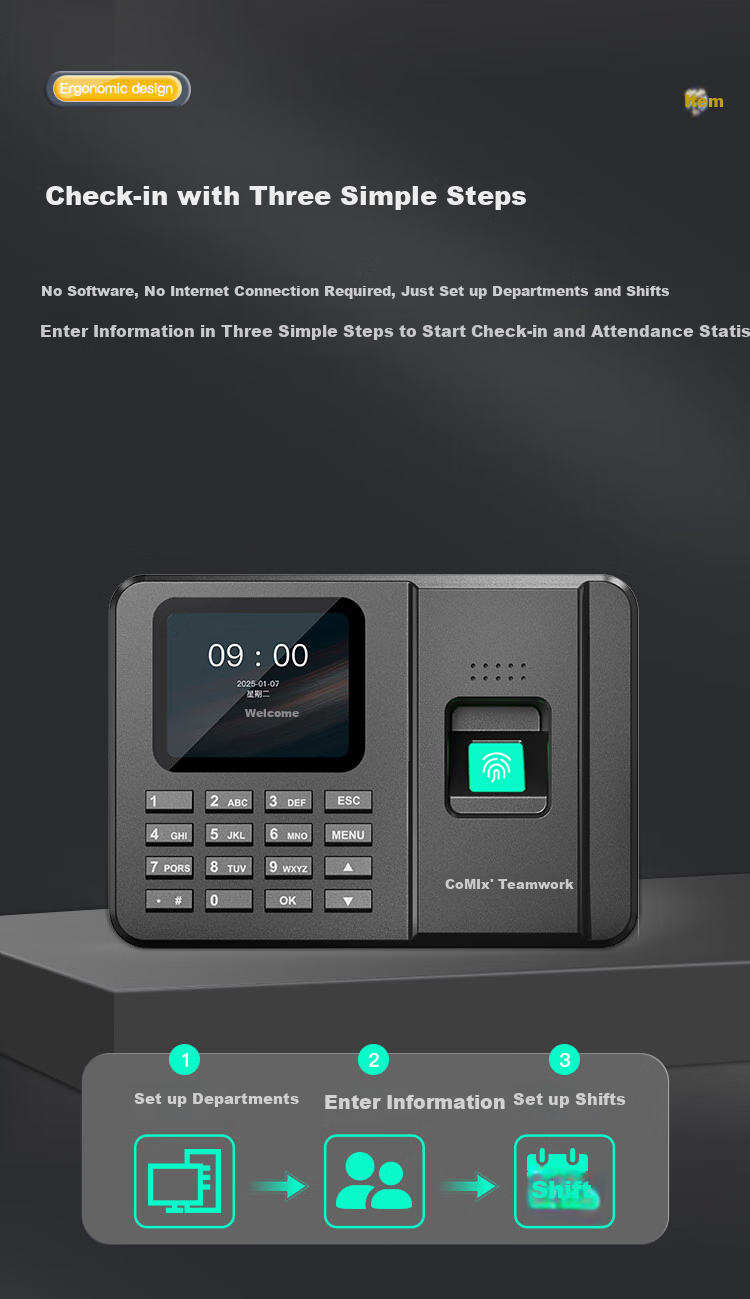 COMIX Attendance Punch Clock Sold by JD Facial Recognition + Fingerprint + Palm Vein Attendance Machine for Work Check-In No Network Or Software Required, One-Click Export Reports F3770S 6