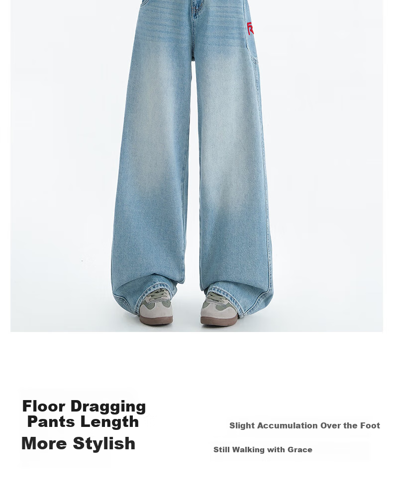 LangSha Embroidered Wide-Leg Jeans for Women, Spring 2025 Thin Vintage Style with Large Pockets, High-Waisted Washed Straight-Leg Jeans 9