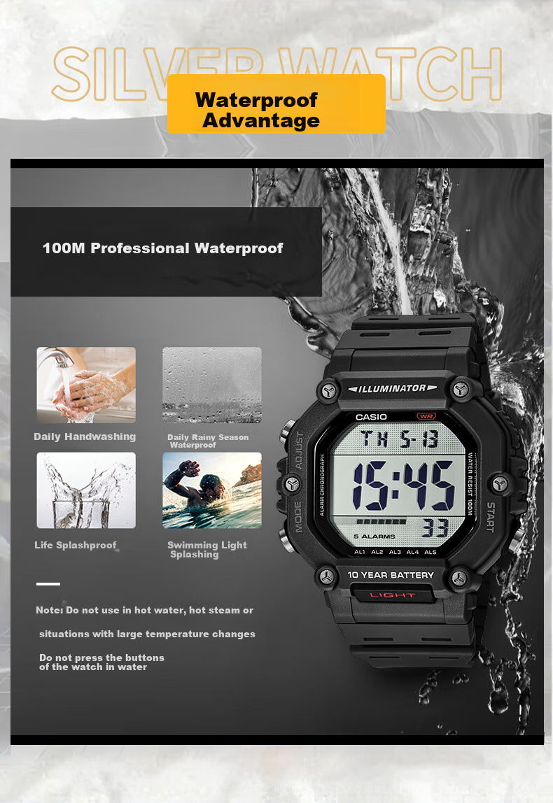 Casio Watch, Sports Square Dial, Retro Student Watch, WS-1400H 3
