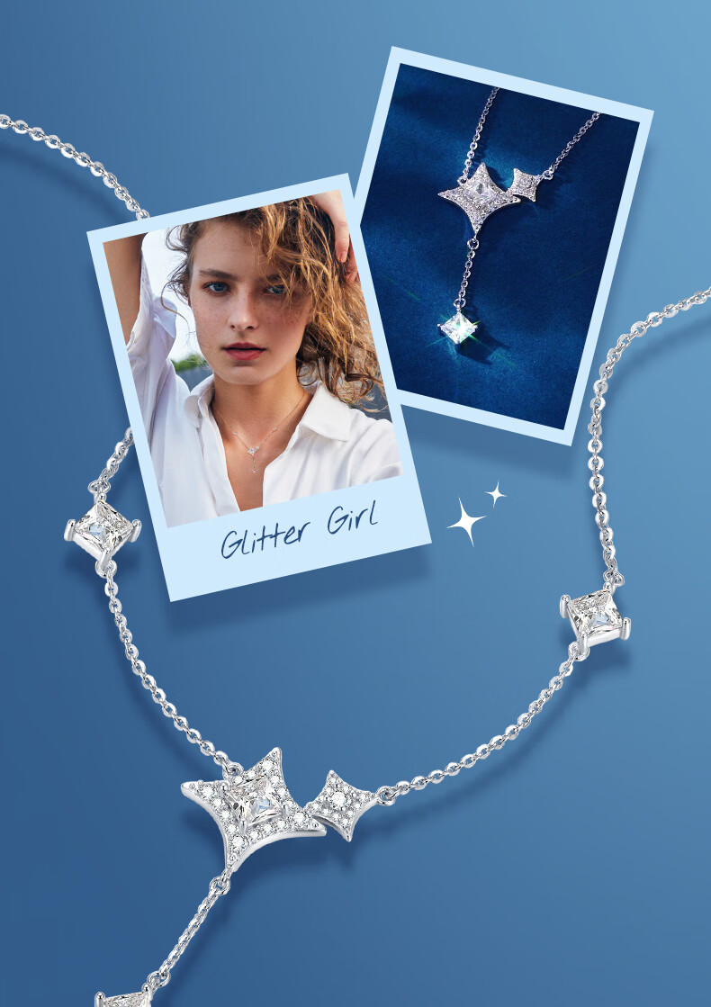 CHOW TAI SENG DC Radiant Star Series Starburst Necklace S925 Silver Clavicle Chain Gift for Girlfriend Wife Birthday 4