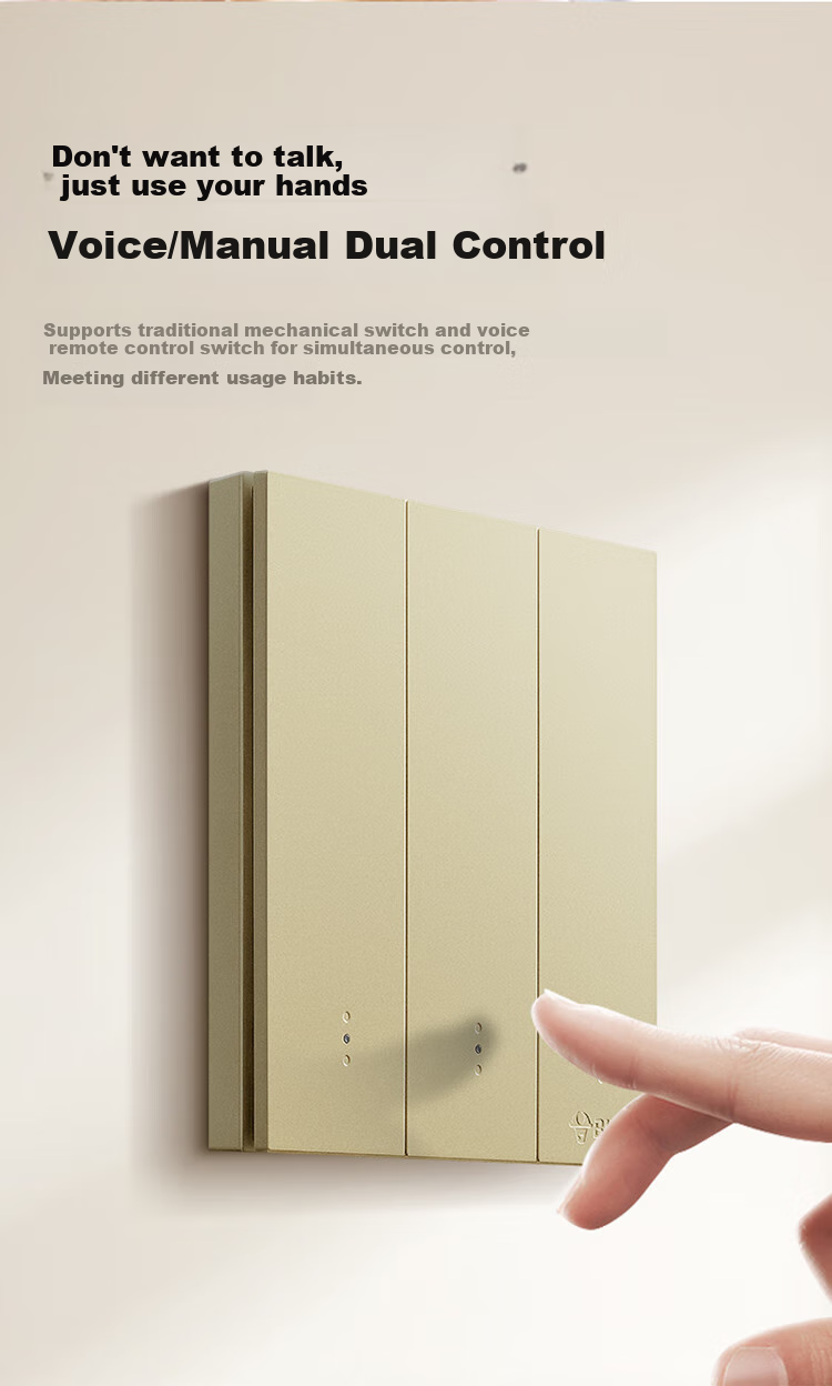 BULL Intelligent Switch, Voice/manual Control, No Network Required, Three-Position Remote Control Switch, Gold GTQ312 5