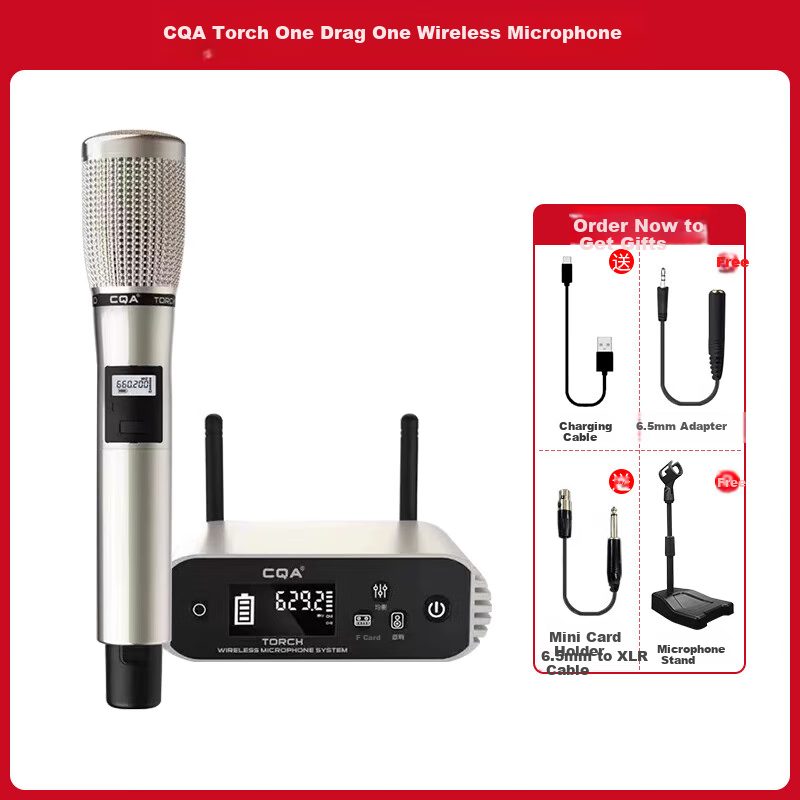 CQA Torch Wireless Microphone Sound Card Kit for Mobile Phones And Computers, Live Streaming Room Indoor Outdoor Singing Recording Douyin Live Streaming Equipment Complete Set Quanmin Dongquan Microphone