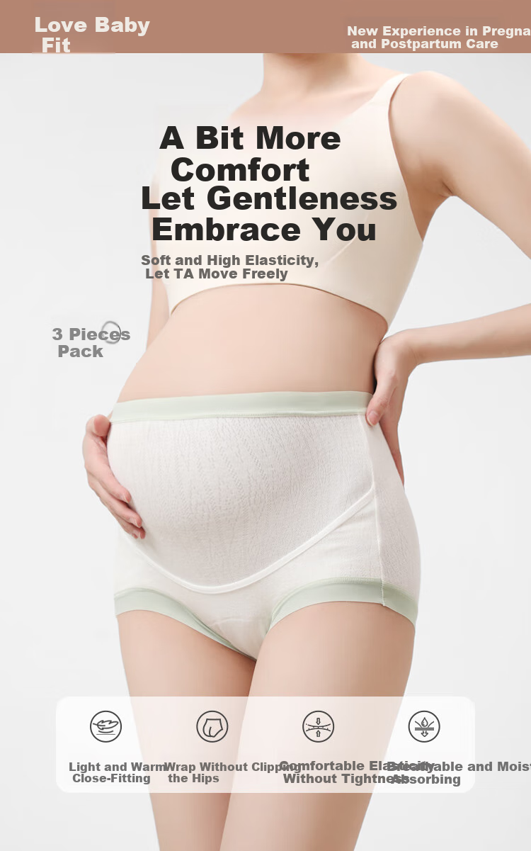 Aibaoshi Maternity Underwear, High-Waist Pure Cotton Antibacterial Crotch, Belly Support Panties for Pregnancy, 3-Pack, XL Size M429 1