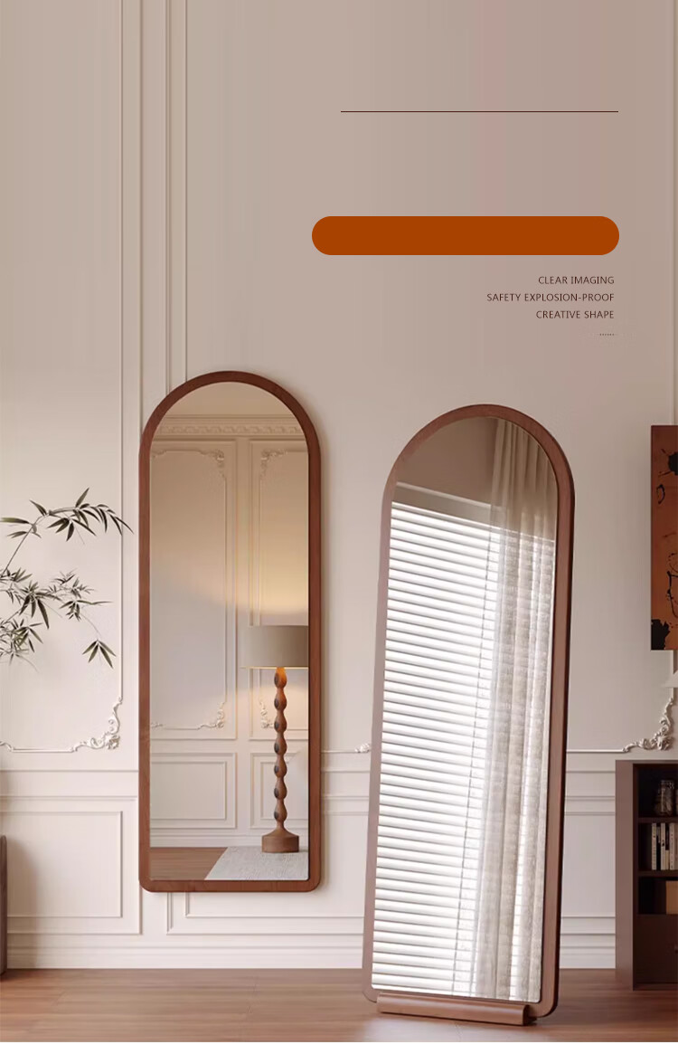 Huakai Star Full-Length Mirror Home Bedroom Dressing Mirror Dormitory Floor Mirror Wall-Mounted Mirror JY90 Wooden Base Coffee 160*50 3