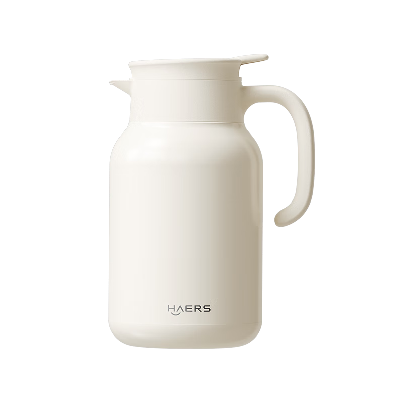Haers 316L Stainless Steel Insulated Thermos Flask Household Large Capacity Hot Water Kettle Ivory White 2L