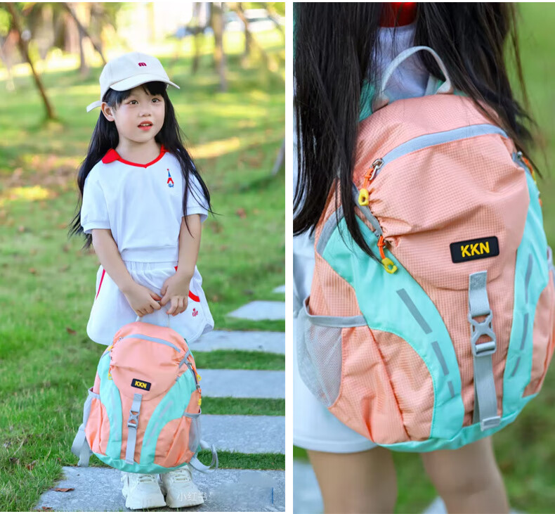 KKN Kids Outdoor Backpack Lightweight Large Capacity 25L Gray-Green for Grades 1-6 Hiking Study Tour Unisex Shoulder Bag 1