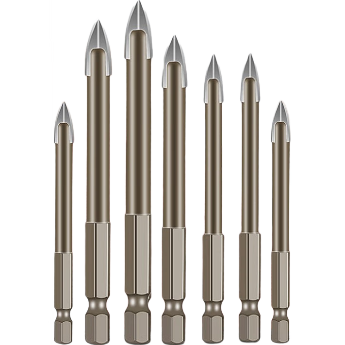 GeeLii Four-Blade King Drill, Glass Cement Tile Drill Bit, Twist Triangle Drill Bit 7-Piece Set 20003
