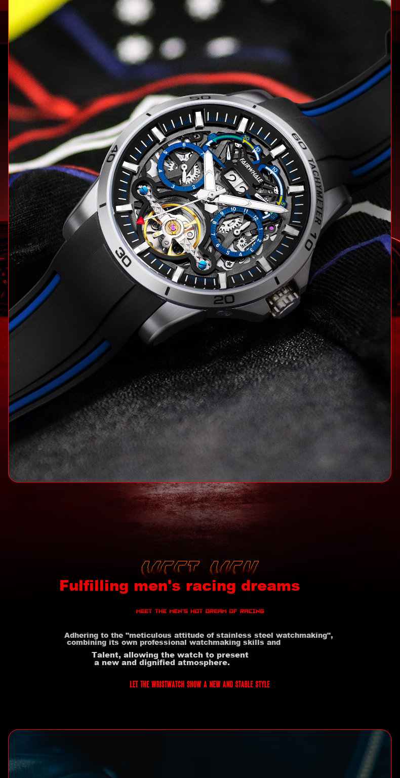 MARK FAIRWHALE Sprint Series Student Skeleton Mechanical Watch for Men, Waterproof Luminous Quality Chinese Brand Wristwatch Birthday Gift 6120 7