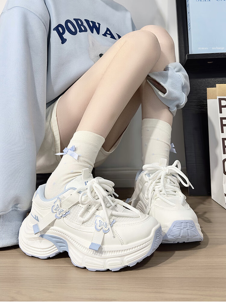 Warrior White Blue Butterfly Dad Sneakers Women New Casual Lightweight Student Sports Shoes White Pink 36 2