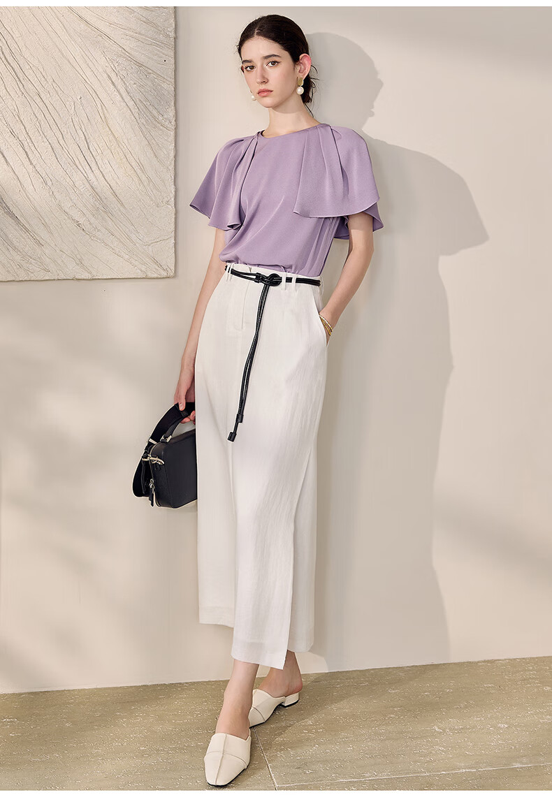 ROEYSHOUSE Women's Intellectual Commuter Cape Sleeve Shirt Summer Elegant Versatile Short Sleeve Top 10888 Purple M 10
