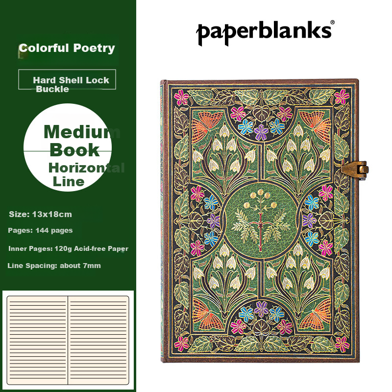 Импортный блокнот Paperblanks, винтажный дневник-журнал, подарок для женщин и студентов, праздничный юбилейный подарок, креативный сувенир, красочный поэтический блокнот среднего размера