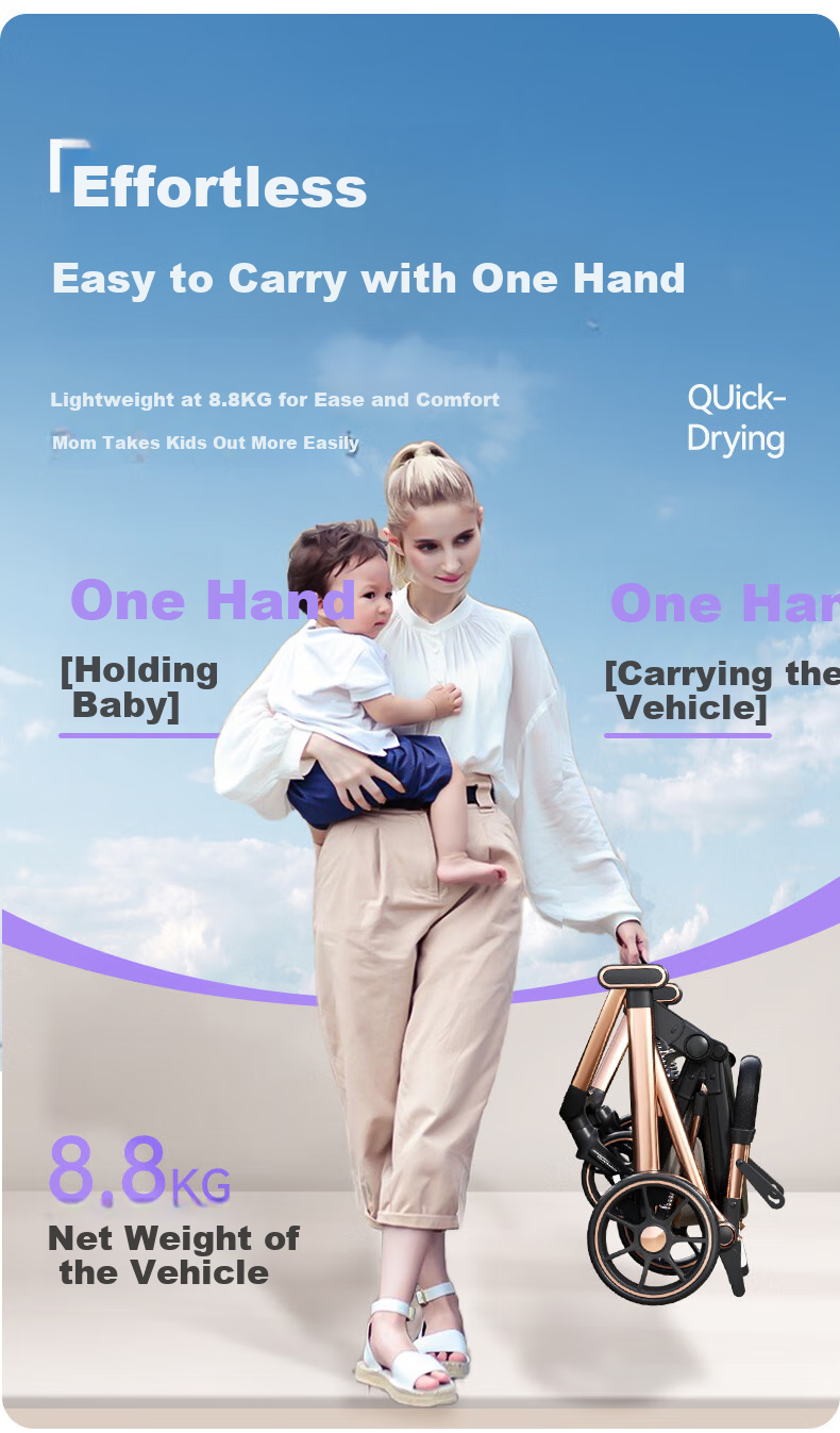 ANGI BABY Stroller: Reclining And Sitting Positions, Lightweight Foldable, High Landscape View, Reversible, Shock-Absorbing, 3C Certified, Suitable for Newborns 10