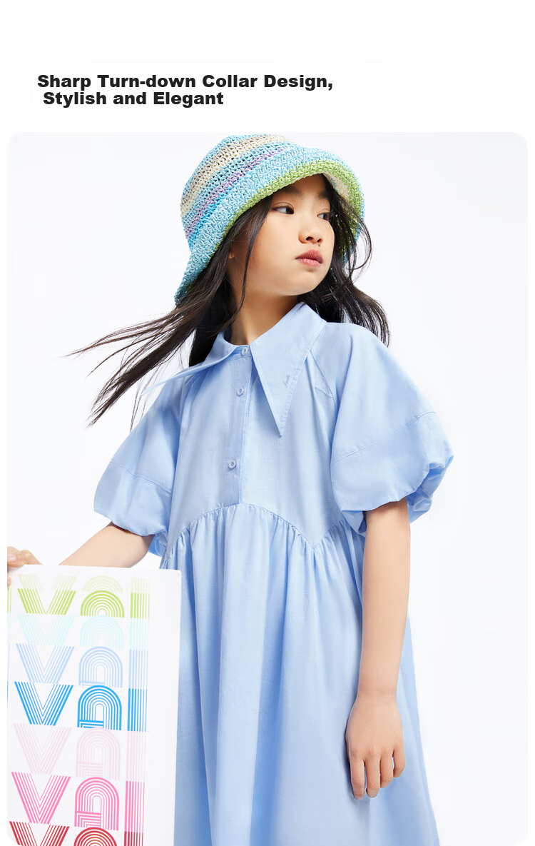 Annil Girls' Short-Sleeve Dress, New Summer Style 2024, Elegant Gray-Green, Size 130 2