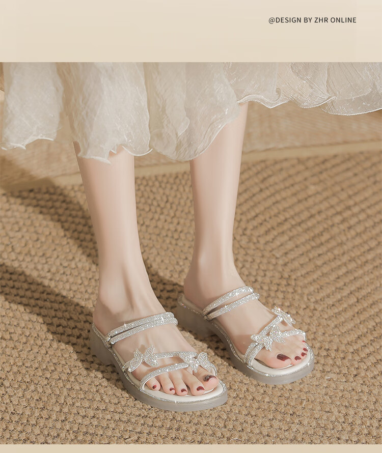 ZHR Zese Women's Open Toe Soft Sole Commuting Sandals Summer Fairy Style Rhinestone Shoes EH169 Silver Size 37 9