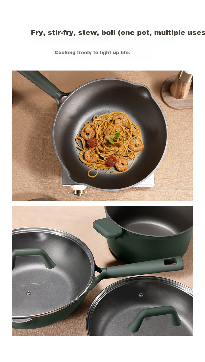 CaROTE Non-Stick Frying Pan, Household Flat-Bottom Wok, Cooking Pan for Gas Stove And Induction Cooker, Non-Stick, 28cm 7