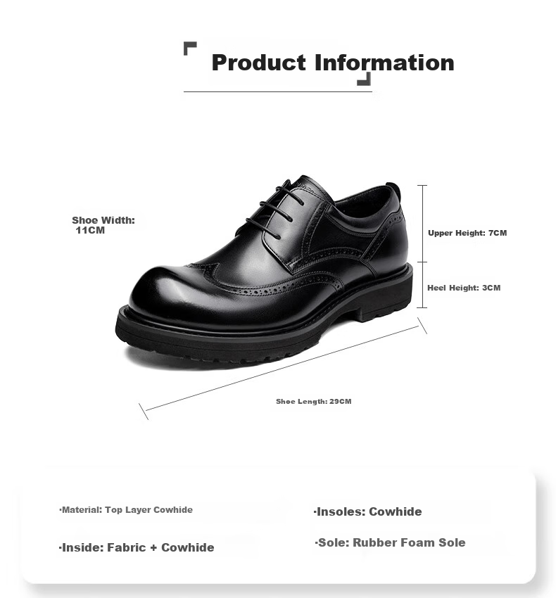 LAORENTOU Men's Leather Shoes, Business Casual Brogue Style Formal Shoes, High-Quality Brogue Brand Dress Shoes, LA11366, Black, Size 38 2