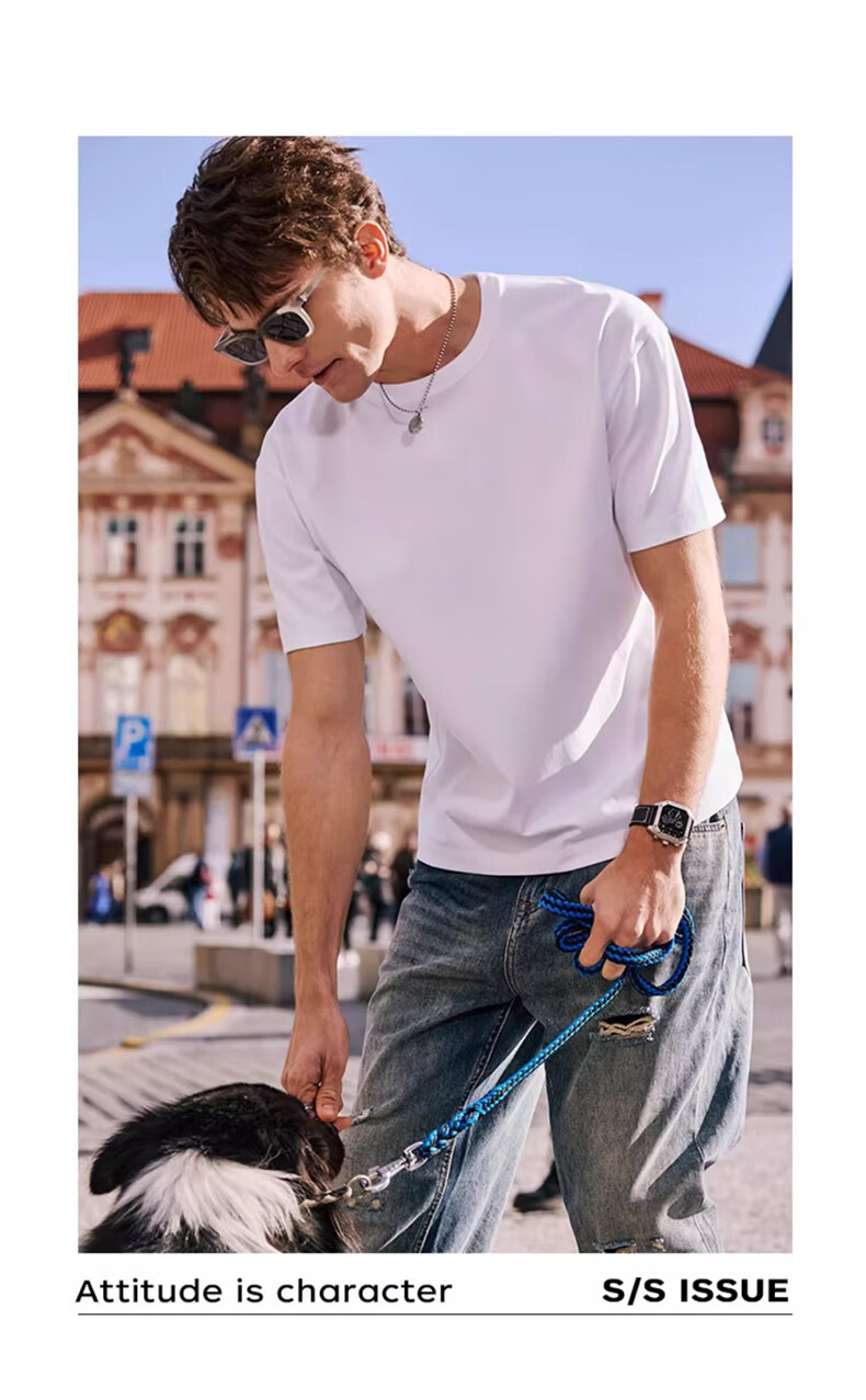 Yalu Pure Cotton Short Sleeve Men's T-Shirt White Summer Casual Loose Fit Basic Tee Gift for Boyfriend 2