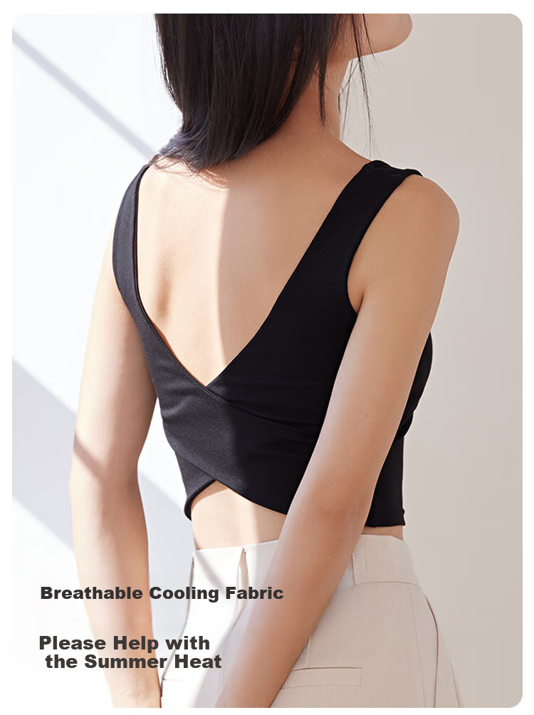 GUJIN Women's Camisole Tank Top with Built-In Bra Pads, Cross-Back Design, Suitable for Layering Or Wearing Alone, Sleeveless Undershirt, Black, Size M 3