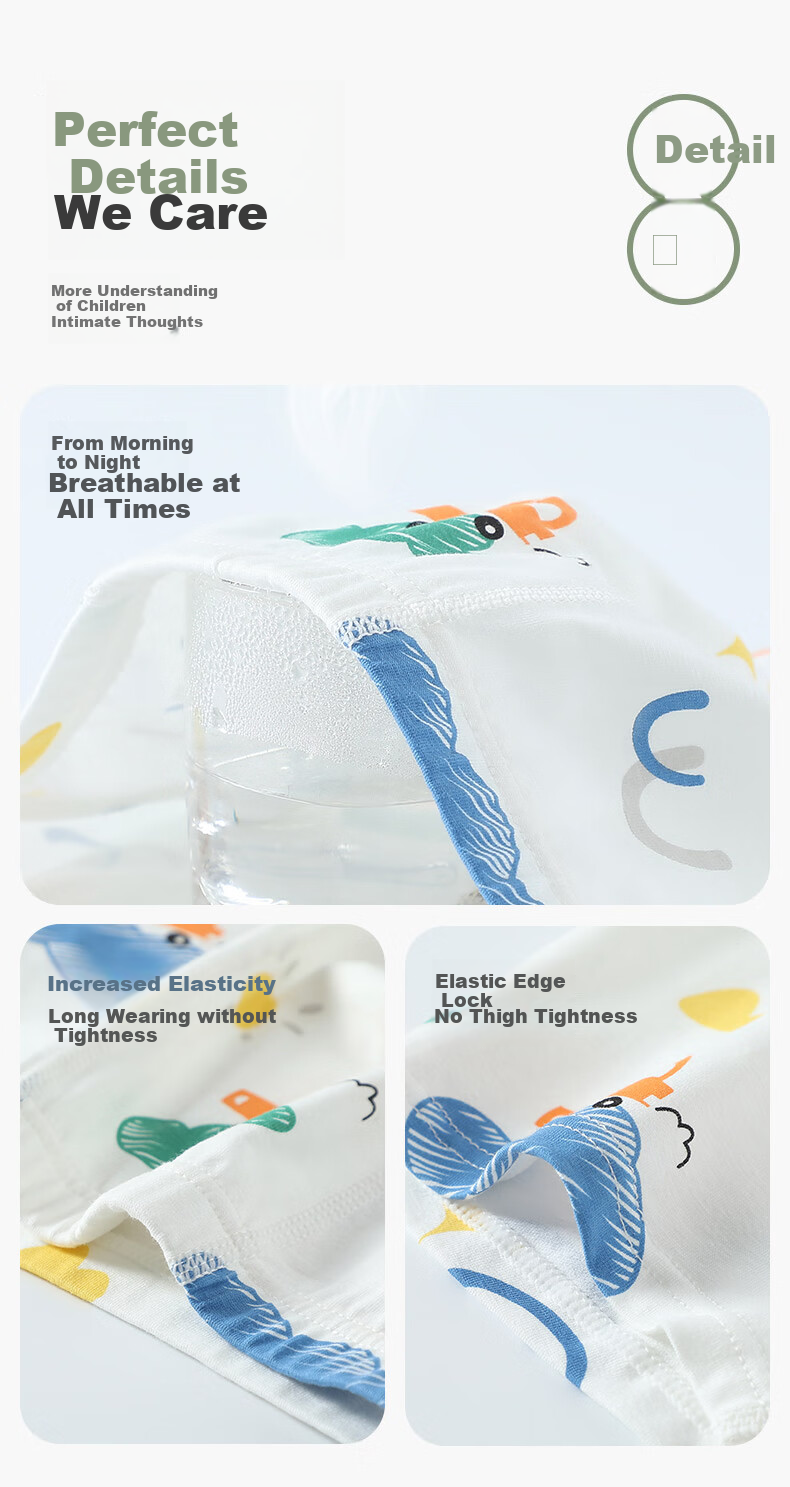 FENTENGCARE Kids Underwear Class A Baby Cotton 7A Antibacterial 5-Pack 100% Cotton Crotch Boys Cartoon Boxer Briefs 10