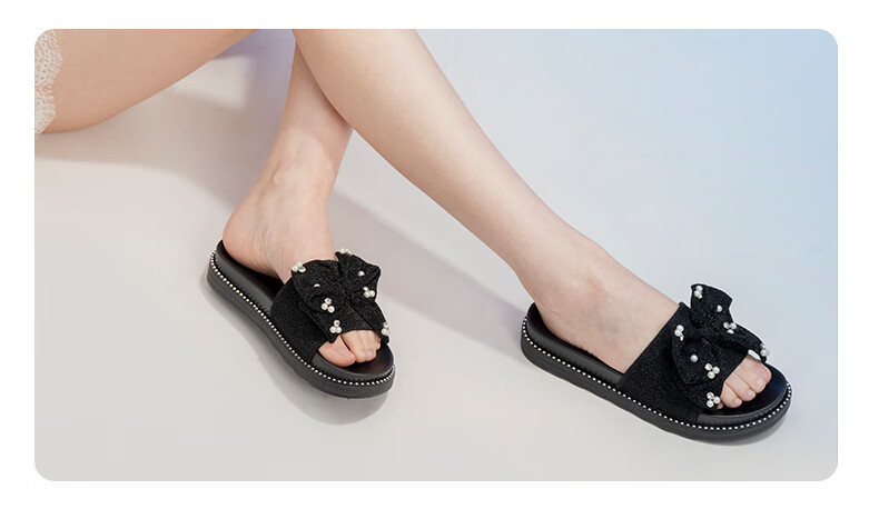 Aokang Women's Pearl Sandals, Outdoor Slippers, Trendy Fairy Style Thick-Soled Slippers, 1249201016, Black, Size 35 2