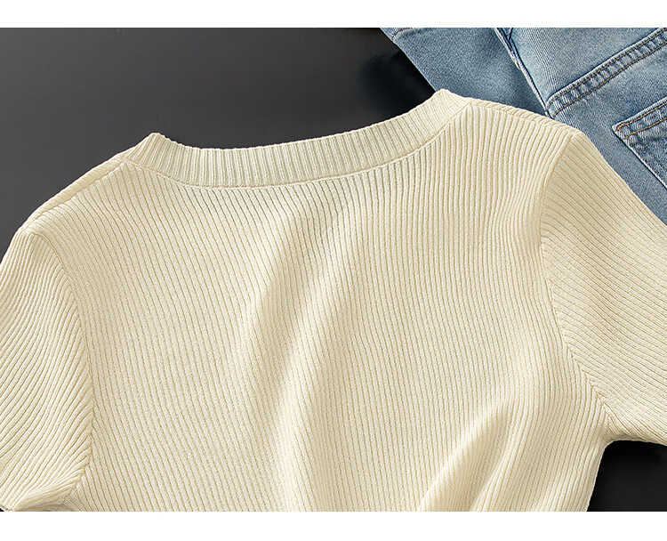Cypress V-Neck Knitwear 2026 Summer New Women's Fresh Artistic Design Pullover Short Sleeve Top 14