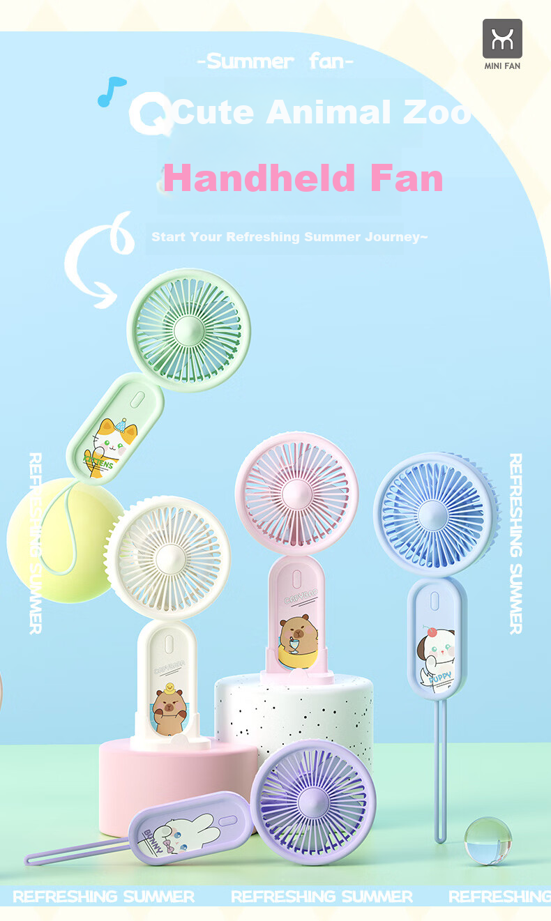 Siyicai Small Handheld Fan with USB Rechargeable Low Noise Three-Speed Base Portable Mini High-Power Baby Fan for Bathroom Office Dormitory Sky Blue 1