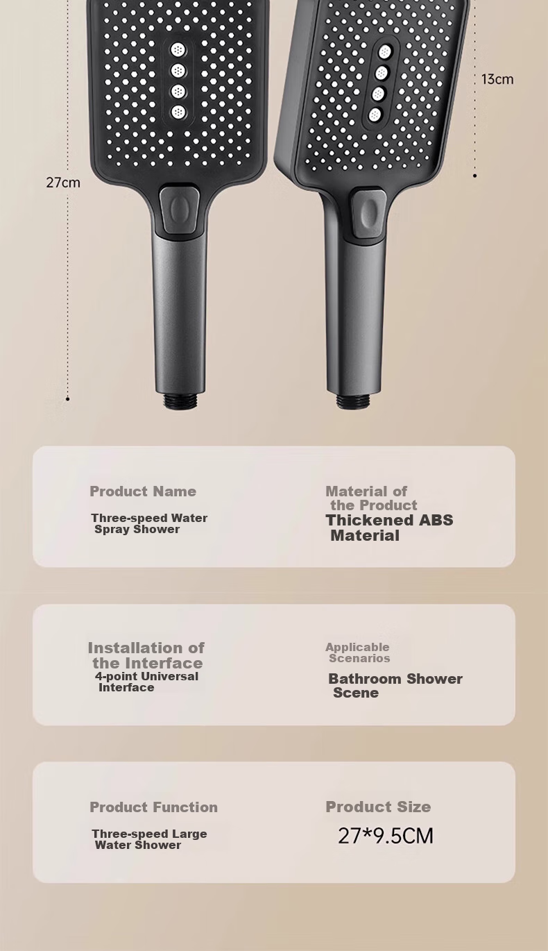 ILeddog [Germany] Pressurized Shower Head, Three-Speed High Flow Rate, Square Large Panel, Three-Piece Set with Shower Head SL-002 15