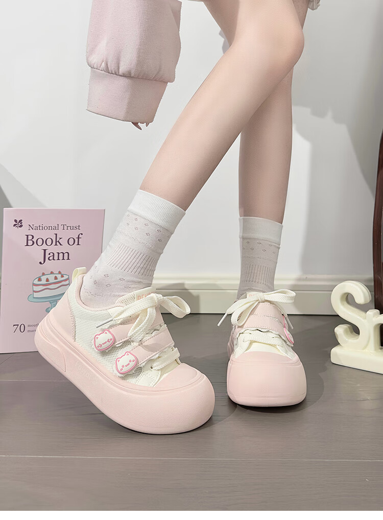 RENBEN Cute Velcro White Sneakers for Women, Popular Chunky Shoes, Versatile Canvas Shoes, White (Leather Surface), Size 40 28
