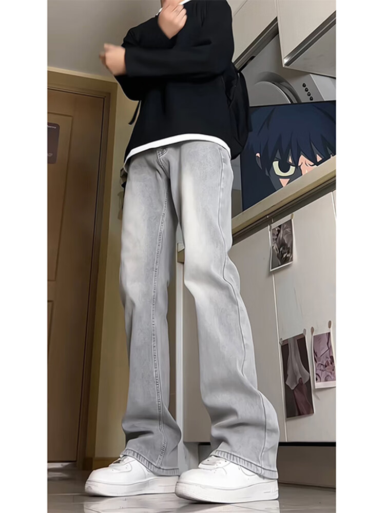 MON-LIST Men's Jeans, Spring And Autumn Season, Slightly Flared Slim Fit, American High Street Casual Straight-Leg Pants, MLK03 Smoke Gray, XL 4