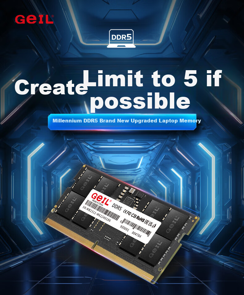 GEIL, Jinbang, 64GB (32GB X 2), DDR5 5600, Laptop Memory Module, Millennium Series 1