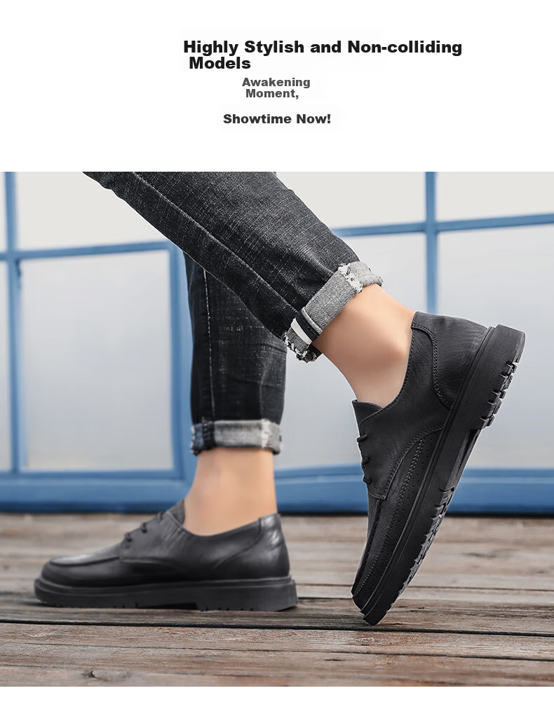 CALIFBULL Men's Shoes, Spring And Summer Business Casual Leather Shoes for Men, Breathable Soft-Soled Dress Shoes, Formal Wedding Shoes, Black, Size 44 8