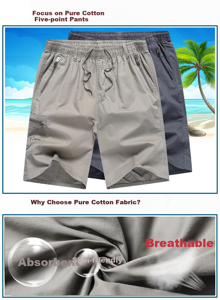 TUCANO Men's Summer Cotton Comfortable Casual Sports Cargo Shorts Light Gray 4XL 1