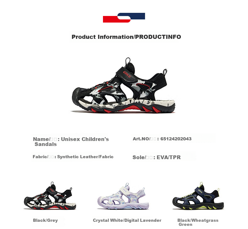 ERKE Children's Shoes Boys' Outdoor Sandals Casual Beach Shoes for Kids Black/midgray Size 37 25