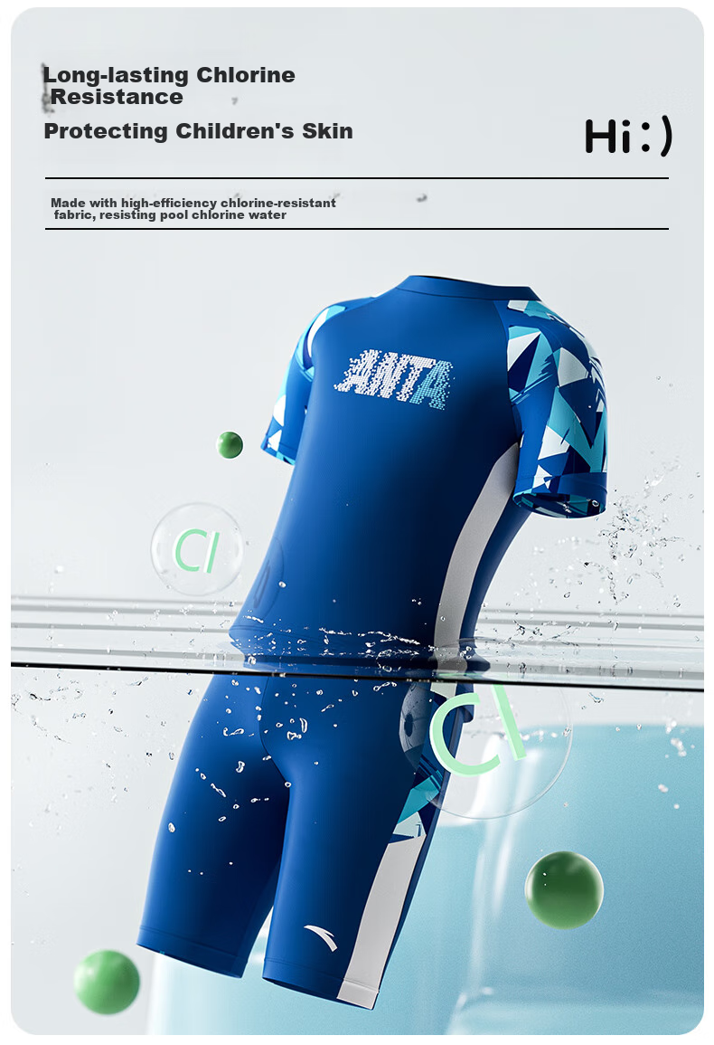 ANTA Children's Swimwear, Boys' 2026 New Style Swimsuit And Trunks Set, Two-Piece Youth Professional Sports Training Swimwear 4