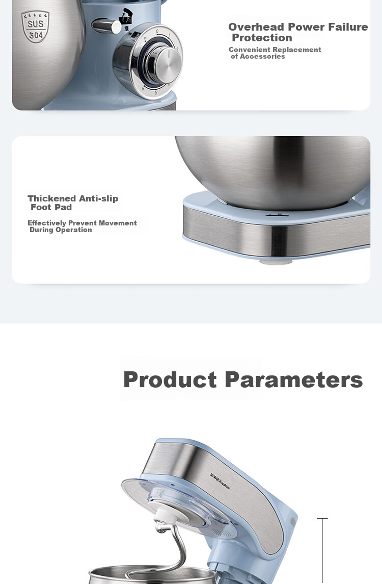 Royalstar Stand Mixer, Large Capacity for Home Use, Multifunctional Dough Kneading And Mixing, Fully Automatic, 1200W High Power, Whipping Milk, Egg White, Cream, Bread Maker, 5 Liters, RM1200Z 12