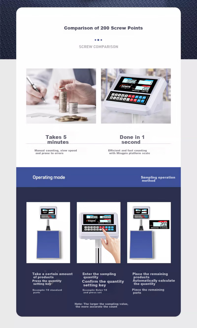 Demin High-Precision Electronic Scale, Gram Scale for Industrial Counting, Commercial Pricing Scale, Express Delivery Floor Scale, 300kg/1g Capacity 7