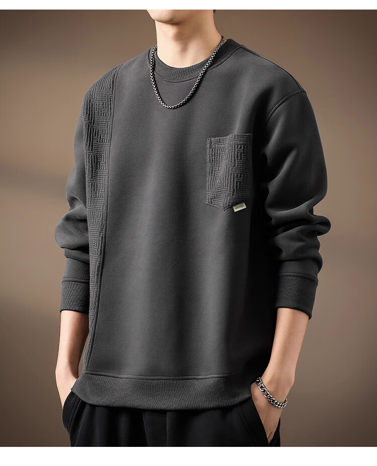 JEEP Men's Sweatshirt Jacket, Spring And Autumn Trendy Loose Long-Sleeve T-Shirt, Casual Outerwear for Men, Dark Gray XL 10