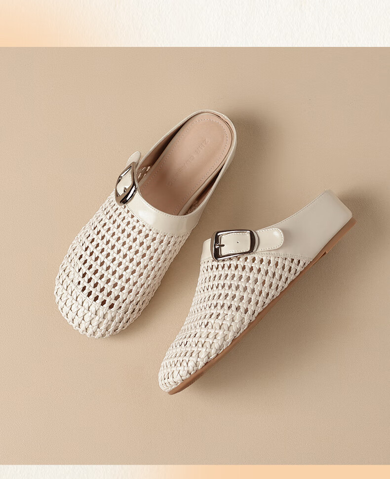 ZHR Women's Hollow Breathable Woven Mary Jane Shoes EH200 Beige Size 38 32
