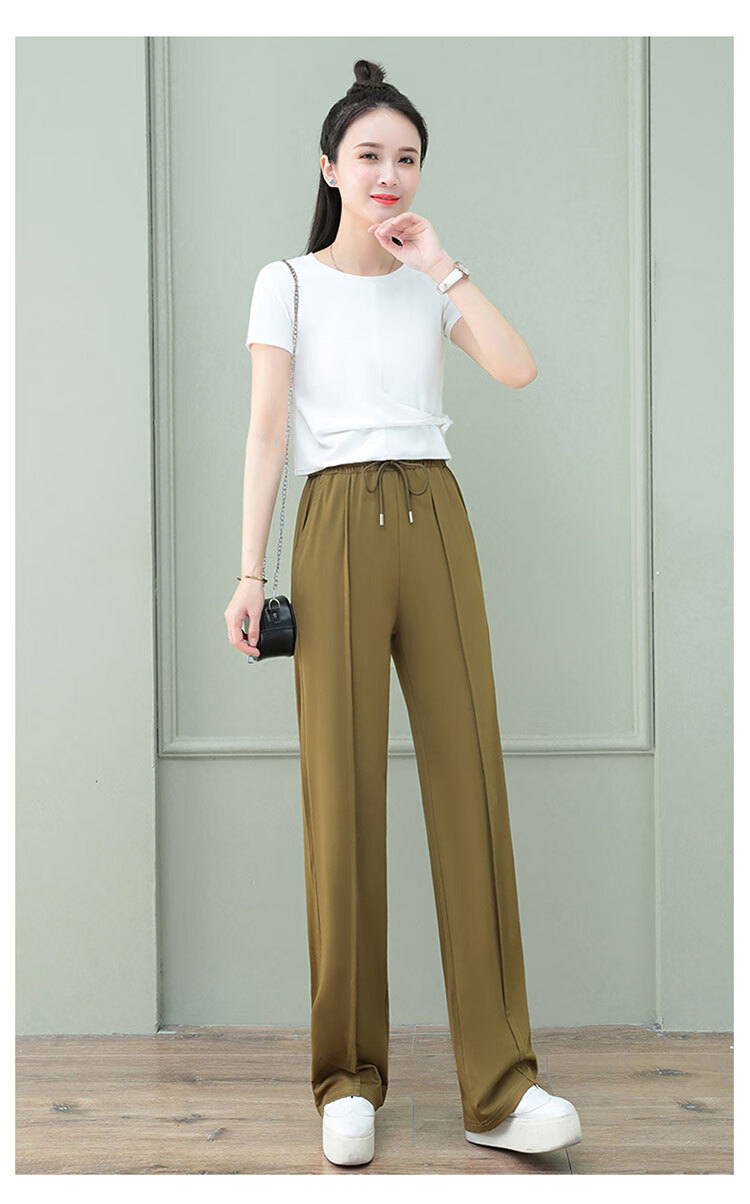 Woodpecker Women's Wide Leg Pants Spring Summer Straight Leg Sports Trousers High Waist Casual Slimming Draped Pants Green 4XL 19