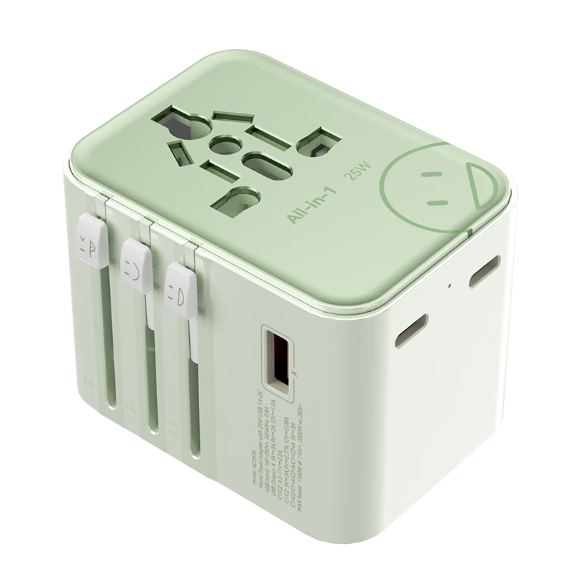 Intman 25W GaN Triple-Port Fast Charging Adapter Global Universal Type-C Travel Socket Converter International UK EU US HK Plug