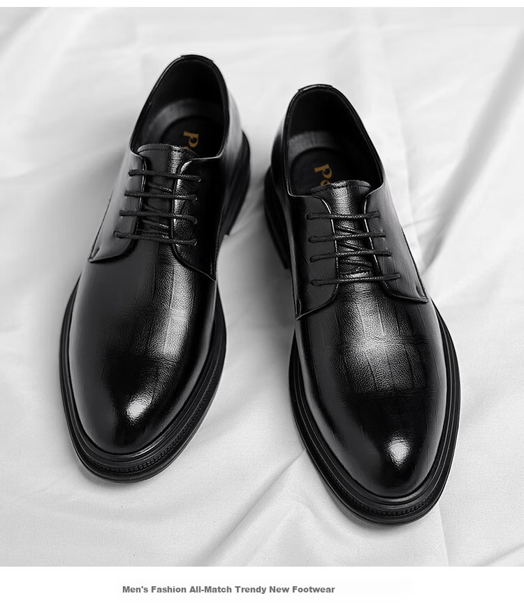Poitulas Men's Lace-Up Business Casual Formal Shoes, British Derby Wear-Resistant Wedding Shoes for Men, 9116 Black, Size 38 3