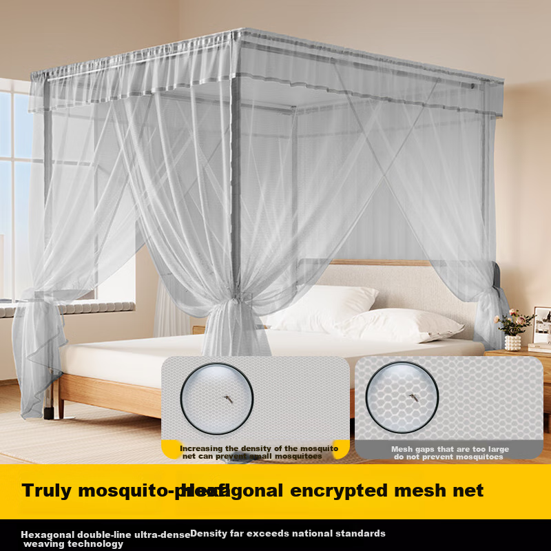Cottonfaith Class A Household Bedroom Square Top Palace Floor Mosquito Net Frame Three-Door 1.8x2 Meters Premium Gray [Bold Bracket]