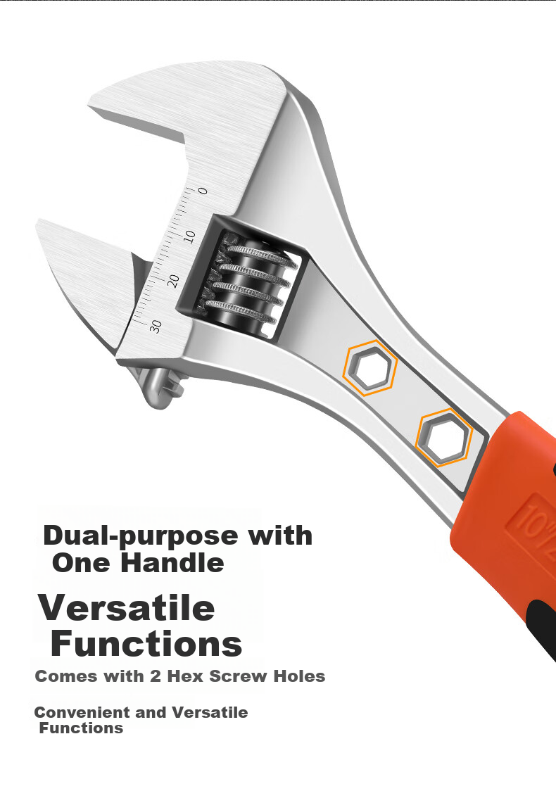 Yanran Universal Adjustable Wrench, Multi-Functional Large-Bore Manual Tool [10-Inch Rubber-Coated Wrench] 10