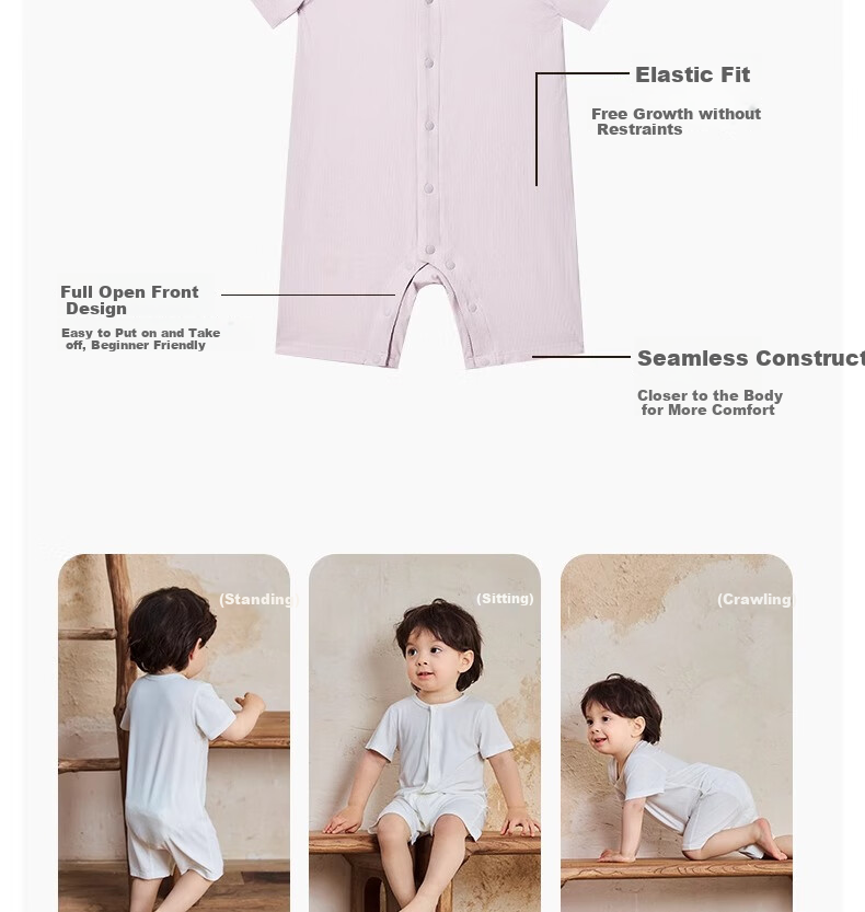 Niduoxiong Summer Baby Romper, Infant Clothing, Summer Outfit, Crawling Suit, Newborn Home Wear, Short-Sleeve Ice Silk 13
