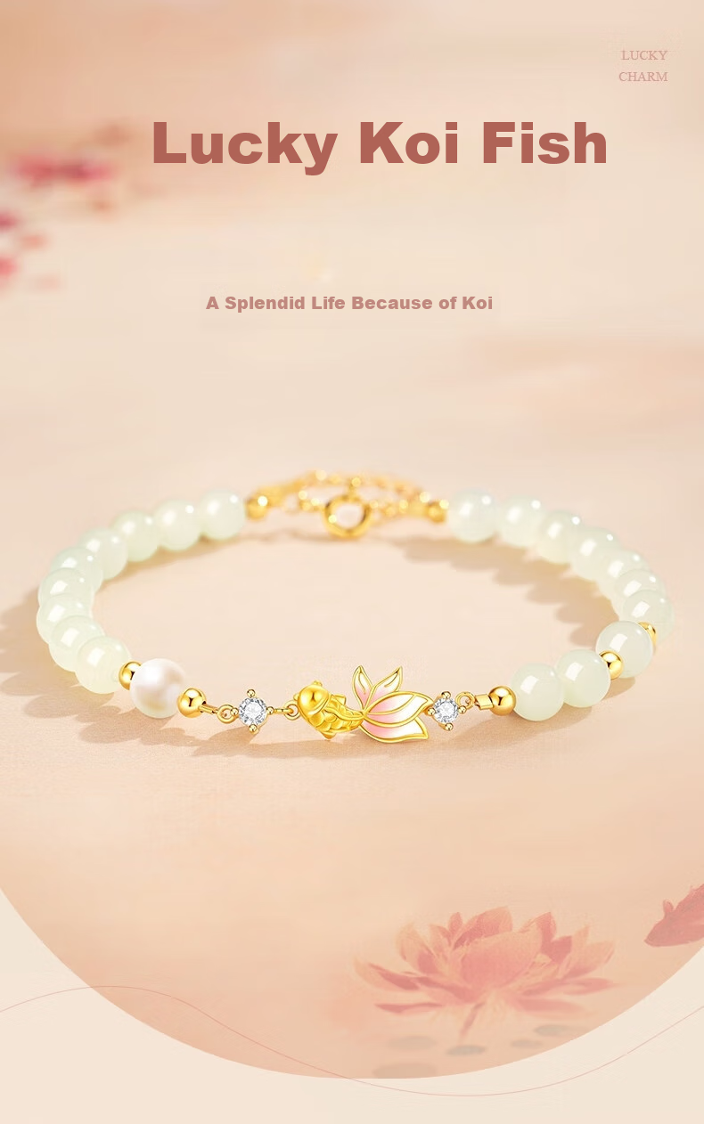 GLTEN Lucky Koi And Hetian Jade Bracelet, Pure Silver Bracelet for Women, New Style Birthday Anniversary Gift for Girlfriend Or Wife 1